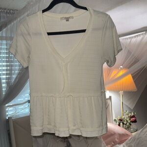 Cream Ribbed Peplum Blouse